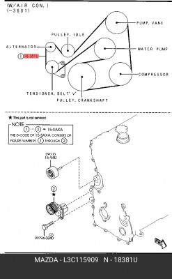 Поликлиновой ремень L3C1-15-909 MAZDA