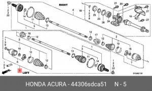 Вал привода колеса в сборе с ШРУСами 44306-SDC-A51 HONDA