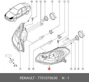 Фара головного света 7701070630 RENAULT
