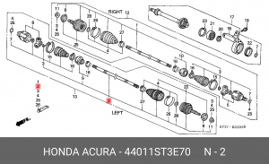 Вал привода колеса в сборе с ШРУСами 44011-ST3-E70 HONDA