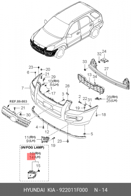 Фара противотуманная 922011F000 HYUNDAI KIA