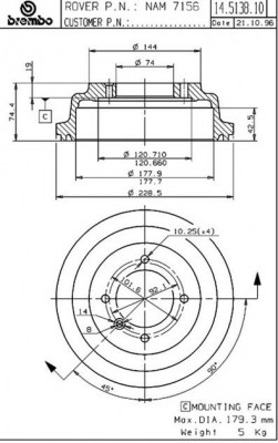 Тормозной барабан 14.5138.10 BREMBO