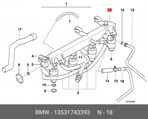 Распределительный трубопровод, топливо 13 53 1 743 393 BMW