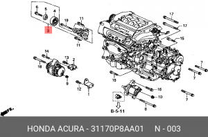 Натяжной ролик, поликлиновой  ремень 31170p8aa01 HONDA