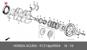 Уплотняющее кольцо, коленчатый вал 91214PE9004 HONDA