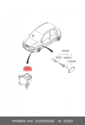 Противотуманная фара 9220205500 HYUNDAI KIA