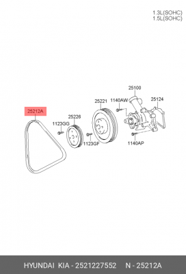 Поликлиновой ремень 25212-27552 HYUNDAI KIA