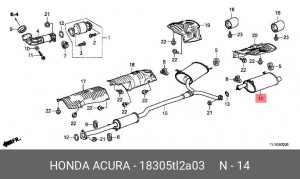 Глушитель - задняя часть системы ОГ 18305TL2A03 HONDA
