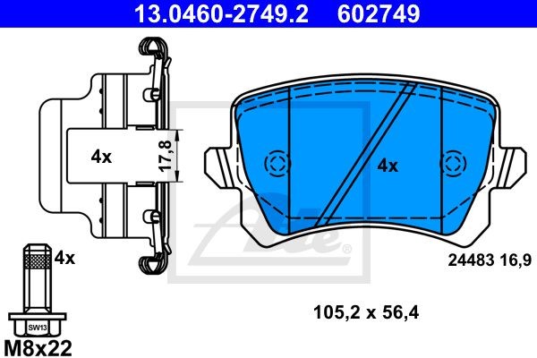 Колодки тормозные дисковые 13.0460-2749.2 ATE