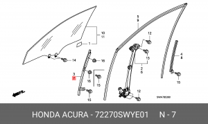 Направляющая стекла двери 72270SWYE01 HONDA
