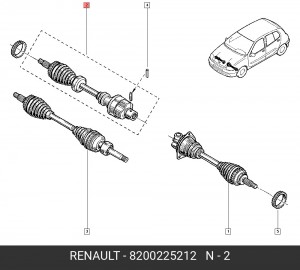 Вал привода колеса в сборе с ШРУСами 8200225212 RENAULT