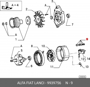 Ремкомплект, генератор 9939756 ALFA FIAT LANCIA