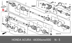 Вал привода колеса в сборе с ШРУСами 44306-SNW-000 HONDA