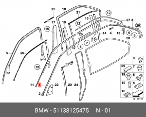 Молдинг крыши 51 13 8 125 475 BMW