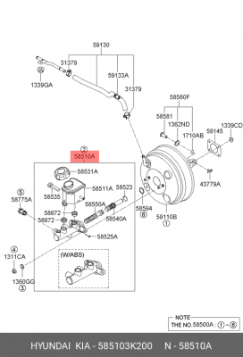 Главный тормозной цилиндр 585103K200 HYUNDAI KIA