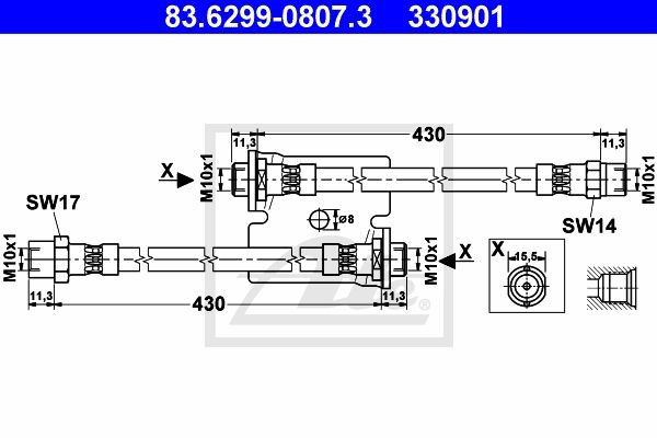 Тормозной шланг 83.6299-0807.3 ATE