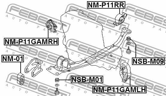 Подушка двигателя NM-01 FEBEST