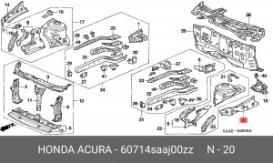 Панель жесткости боковая моторного отсека 60714SAAJ00ZZ HONDA