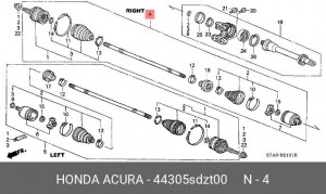 Вал привода колеса в сборе с ШРУСами 44305SDZT00 HONDA