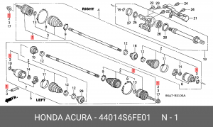 Шарнирный комплект, приводной вал 44014S6FE01 HONDA