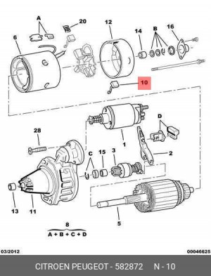Угольная щетка, стартер 5828 72 CITROEN PEUGEOT