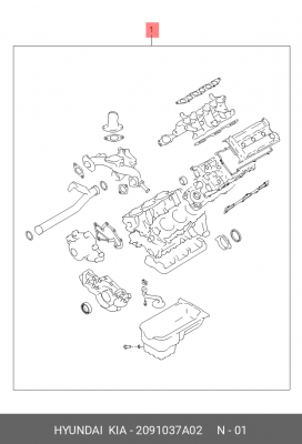 Комплект прокладок, двигатель 2091037A02 HYUNDAI KIA