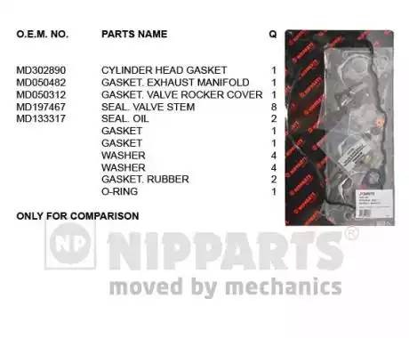 Комплект прокладок, головка цилиндра J1245070 H B JAKOPARTS NIPPARTS