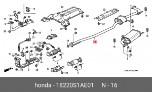 Средний глушитель выхлопных газов 18220S1AE01 HONDA