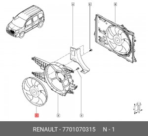 Вентилятор охлаждения радиатора ДВС 7701070315 RENAULT