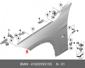 Крыло переднее 41 00 2 993 155 BMW