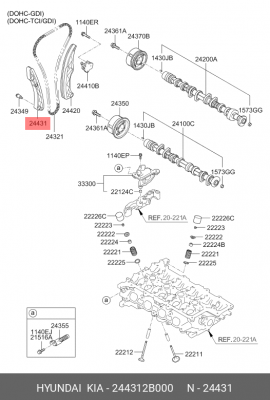 Планка натяжения цепи ГРМ 244312B000 HYUNDAI KIA