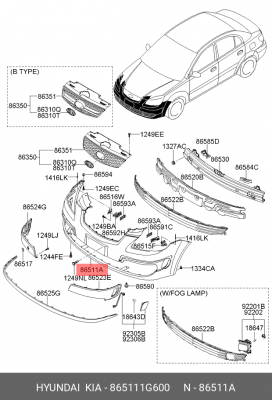 Бампер передний 865111G600 HYUNDAI KIA