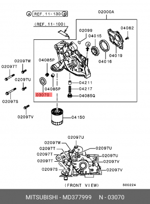 Уплотняющее кольцо, коленчатый вал; Уплотняющее кольцо MD377999 MITSUBISHI