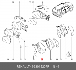 Зеркало заднего вида 963015207R RENAULT