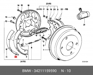Комплект тормозных башмаков, барабанные тормоза 34 21 1 159 590 BMW