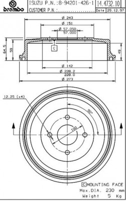 Тормозной барабан 14.4732.10 BREMBO