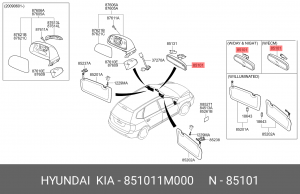 Зеркало заднего вида 851011M000 HYUNDAI KIA
