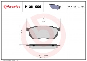 Комплект тормозных колодок, диско P28006 BREMBO