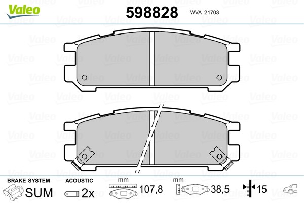 Комплект тормозных колодок, диско 598828 VALEO PHC