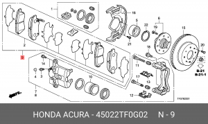 Колодки тормозные дисковые 45022TF0G02 HONDA