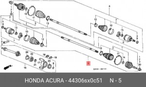 Вал привода колеса в сборе с ШРУСами 44306SX0C51 HONDA