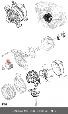 Ременный шкив, генератор 9118152 GENERAL MOTORS