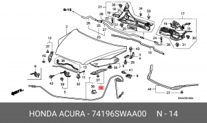 Уплотнитель капота 74196SWAA00 HONDA