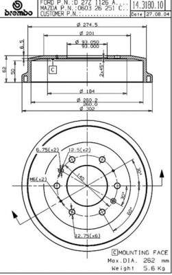 Тормозной барабан 14.3180.10 BREMBO