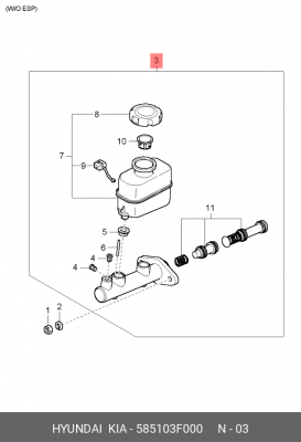 Главный тормозной цилиндр 585103F000 HYUNDAI KIA