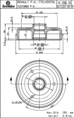 Тормозной барабан 14.3186.10 BREMBO