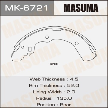 Колодки тормозные барабанные MK6721 MASUMA