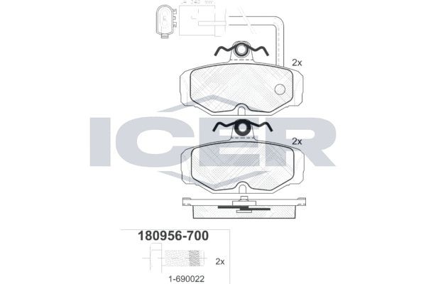 Комплект тормозных колодок, диско 180956-700 ICER