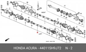 Вал привода колеса в сборе с ШРУСами 44011SH9J72 HONDA