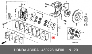 Колодки тормозные дисковые 45022SJAE00 HONDA